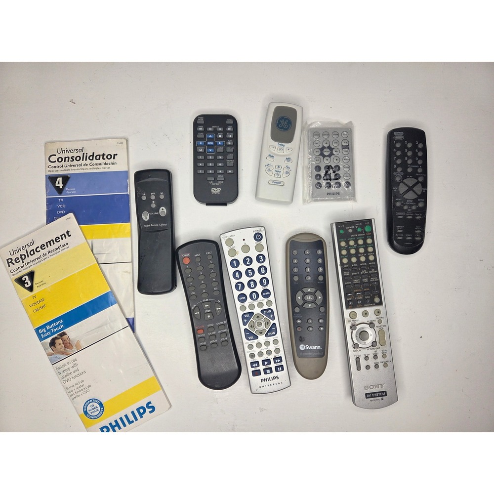 Mixed Remote Control Lot Sony Philips GE Swann Universal Remotes 9pc Bundle